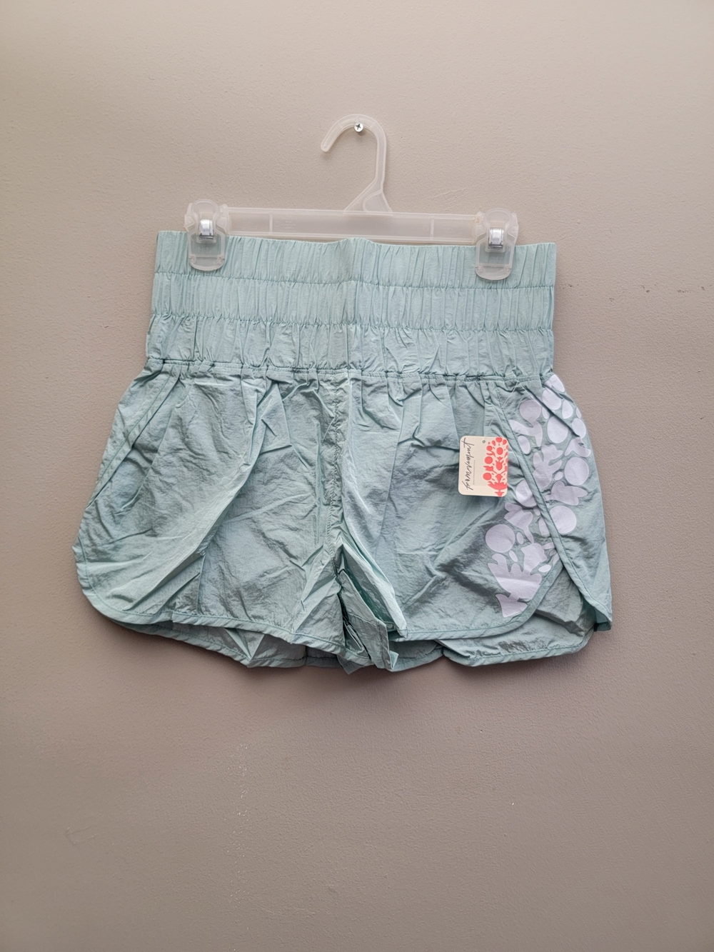 Free People Mint Green Floral Elastic-Waist Athletic Shorts Size L - Picture 4 of 7